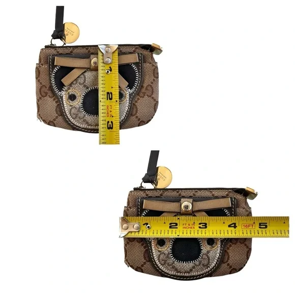 Authentic GUCCI Tan GG Monogram Canvas & Brown Leather Teddy Bear Card Holder - Picture 14 of 16